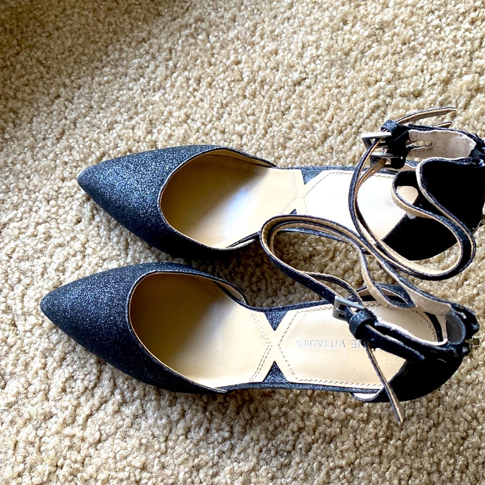 Black Glittered Ankle strap Dress Sandals
